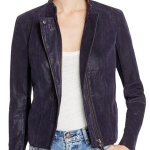 Free People Navy Moto Vegan Leather Jacket Size 4